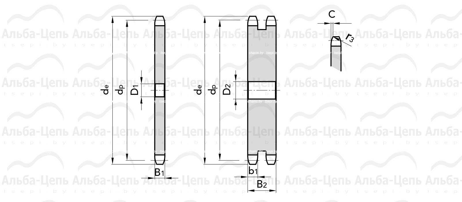 Плоские приводные звездочки для цепей 08B-1, 08B-2, 08B-3
