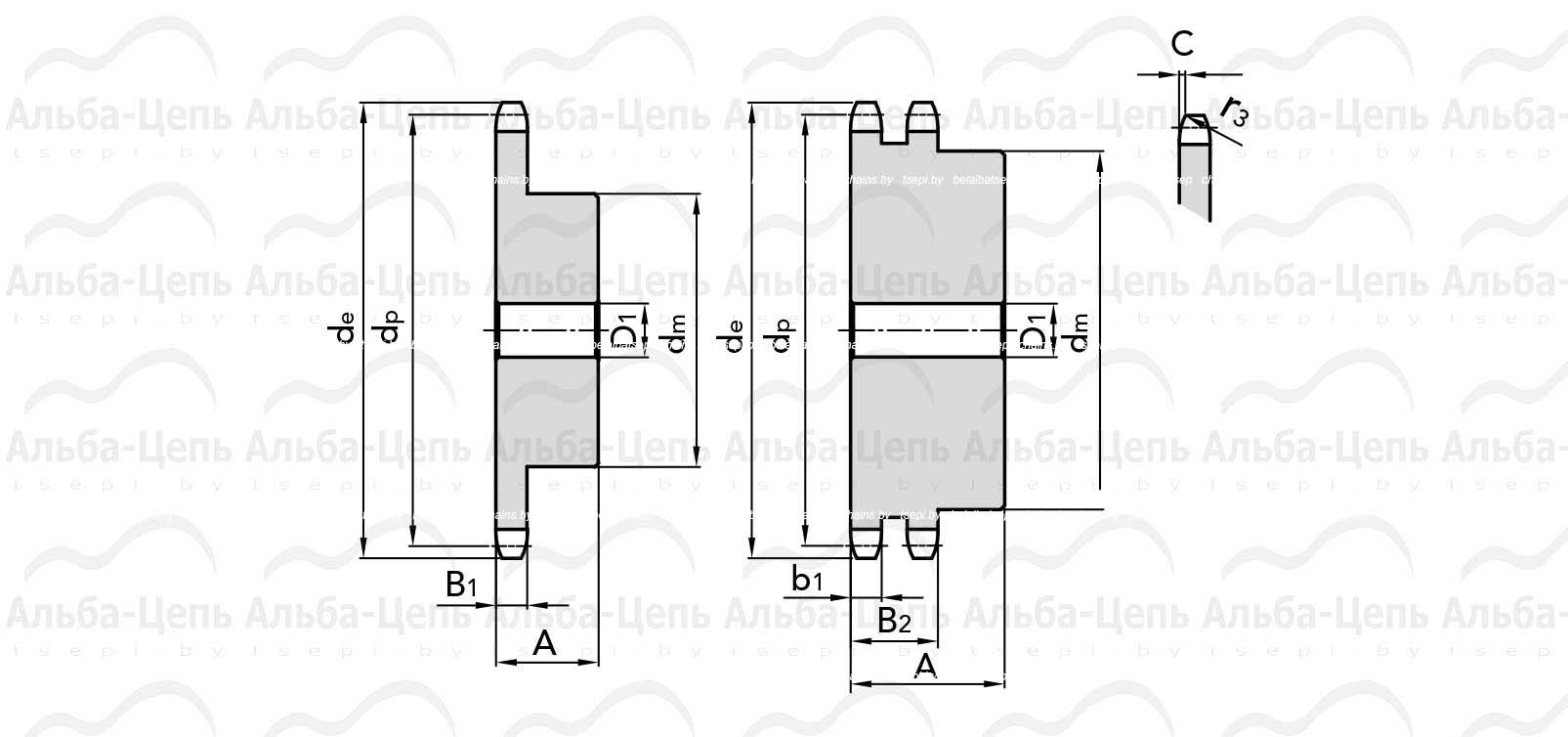 Плоские приводные звездочки для цепей 08B-1, 08B-2, 08B-3