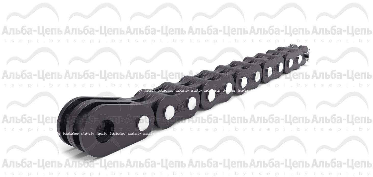 Цепь П-38,1-265-6-2 с закрытым валиком с концевыми пластинами на одном конце и соединительным валиком на другом конце  отрезка цепи