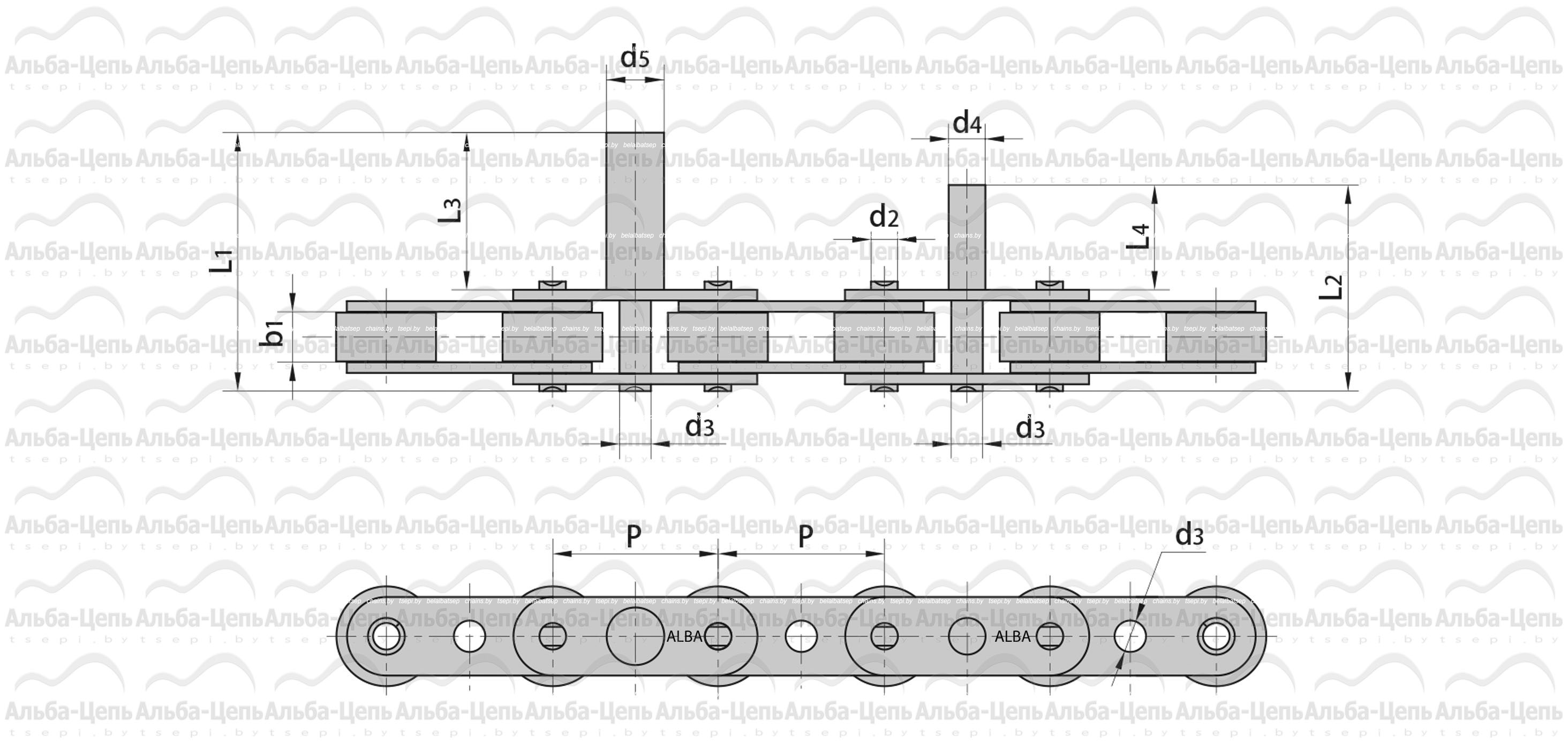Длиннозвенные транспортерные цепи с удлиненными валиками (штифтами)