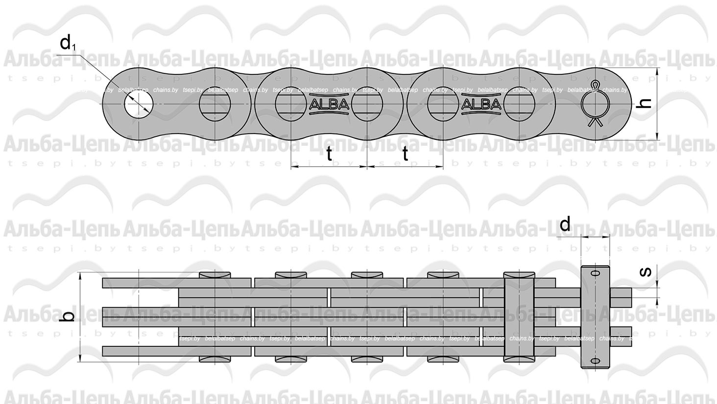 Цепь П-38,1-125-3-1 с соединительным валиком на одном конце отрезка цепи