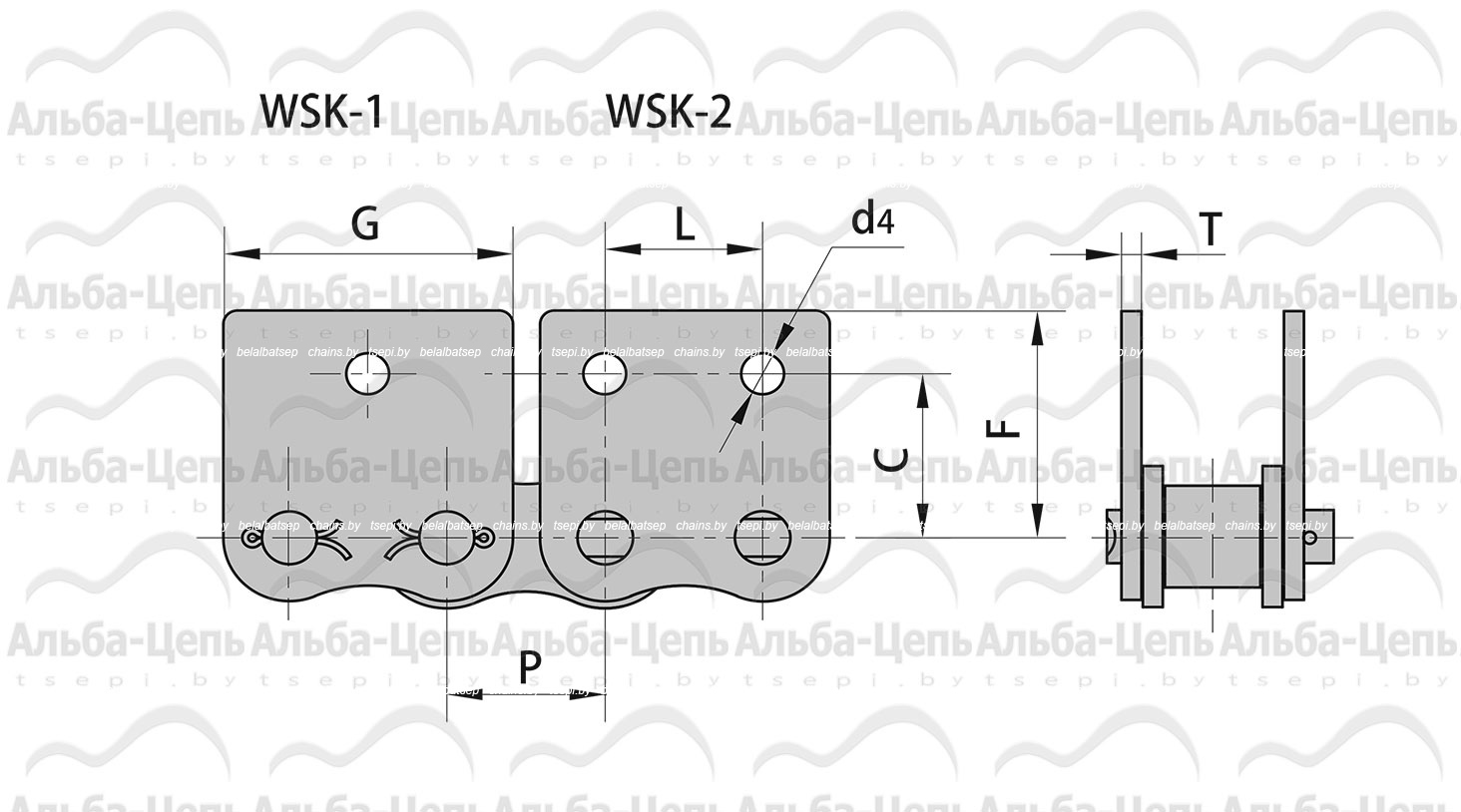 Транспортерные цепи на базе приводных роликовых с прямым контуром пластин ТИП WSK-1