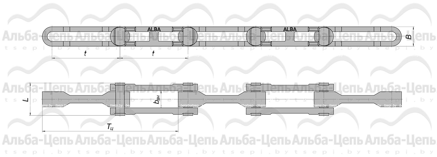 Цепь тяговая разборная с фиксированными валиками  Р2-160-400