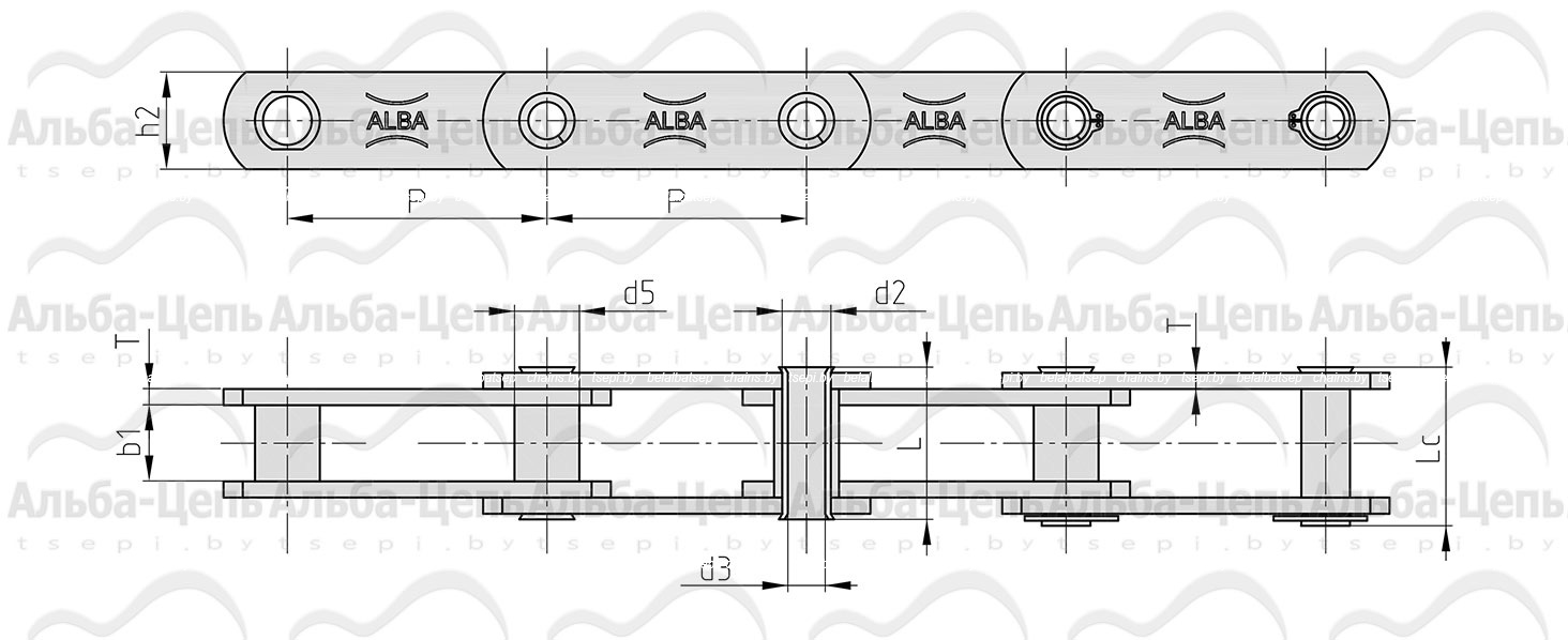 Цепь тяговая пластинчатая  с полым валиком FVС112, типа B (втулочная), шаг цепи - 200 мм