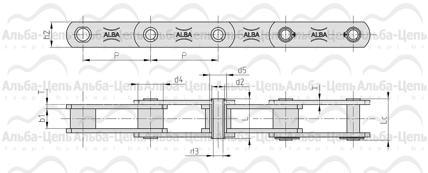 Цепь тяговая пластинчатая с полым валиком FVС112, типа P (катковая), шаг цепи - 200 мм