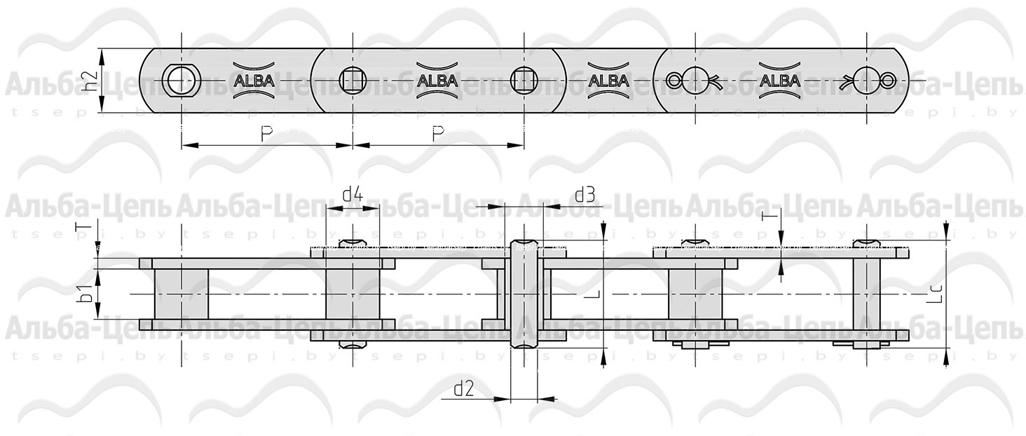 Цепь тяговая пластинчатая FV180, типа S (роликовая), шаг цепи - 125 мм