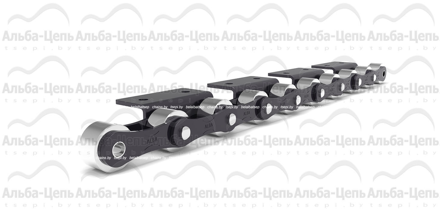 Нестандартные катковые транспортерные цепи с пластинами в виде восьмерки и пластинами под крепление Тип WА-2