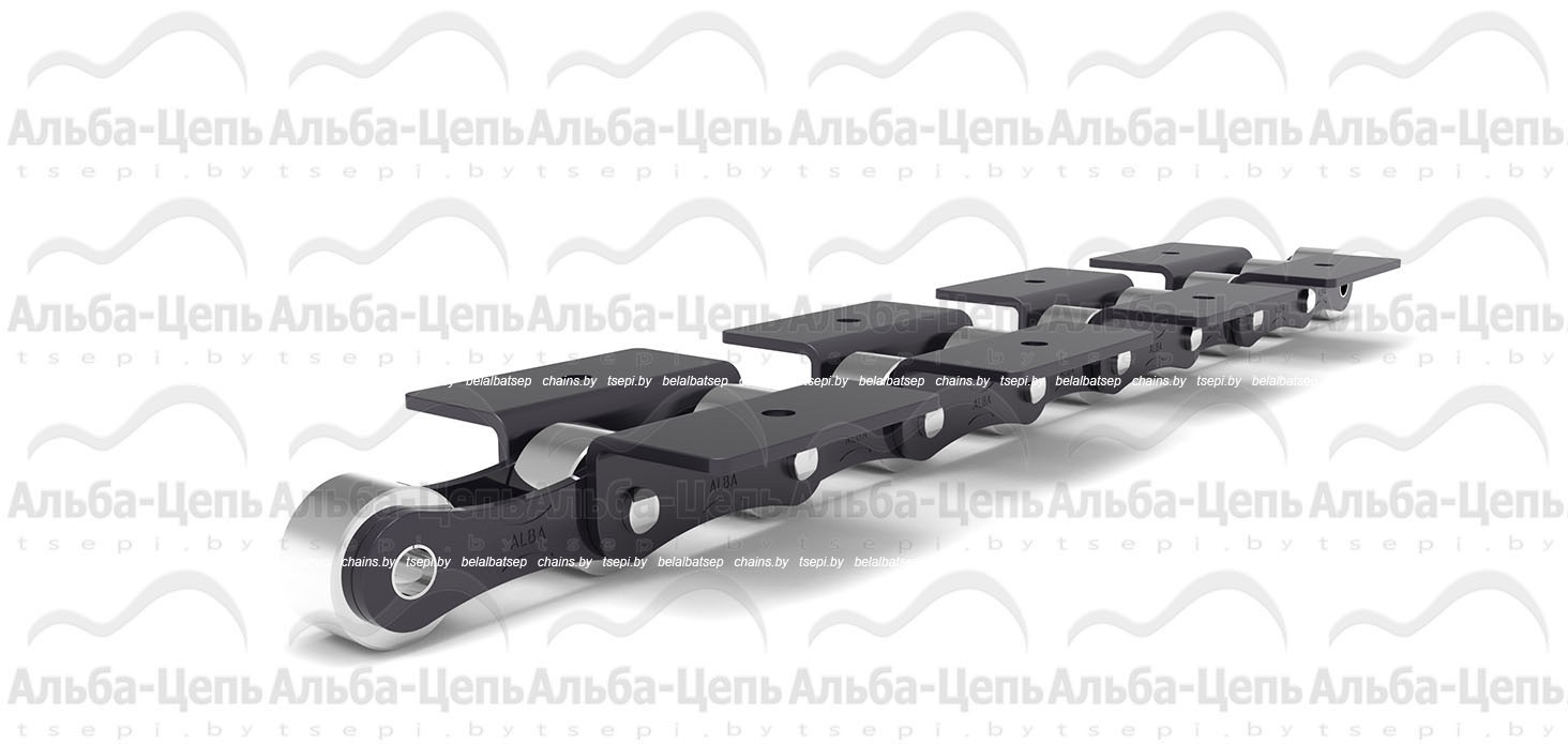 Нестандартные катковые транспортерные цепи с пластинами в виде восьмерки и пластинами под крепление Тип WK-1